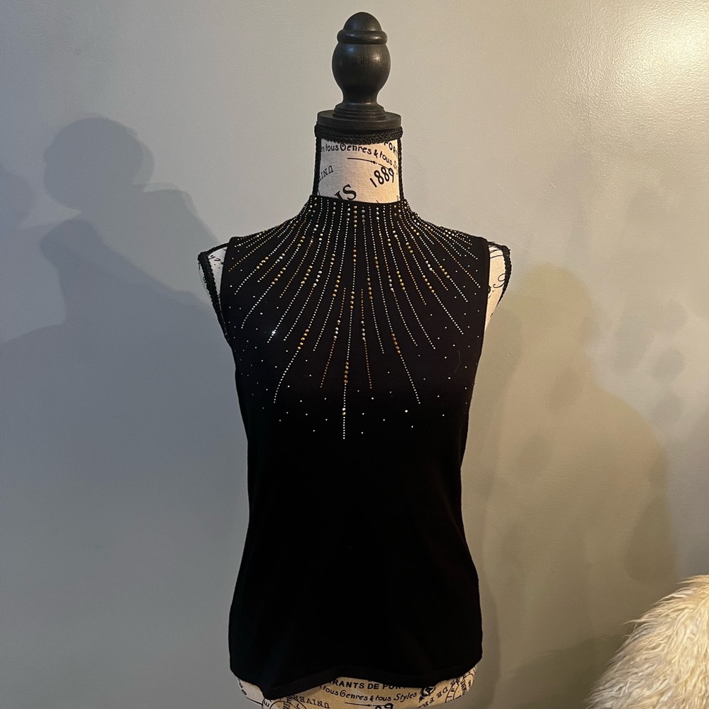 Elegant Black Sleeveless Top with Gold Accents